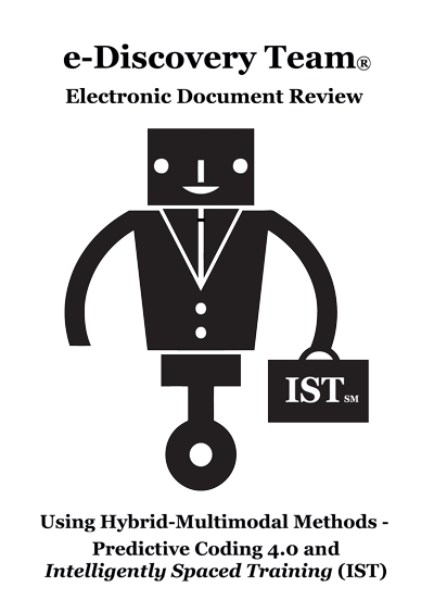 eDiscovery Team, Electronic Document Review.  Stick business person with briefcase and IST on it.
